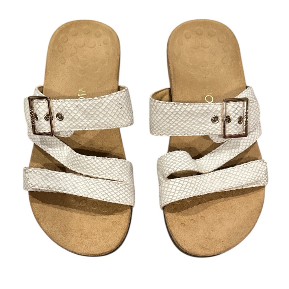 Vionic White Skylar Snakeskin Python Slide Goldto… - image 2